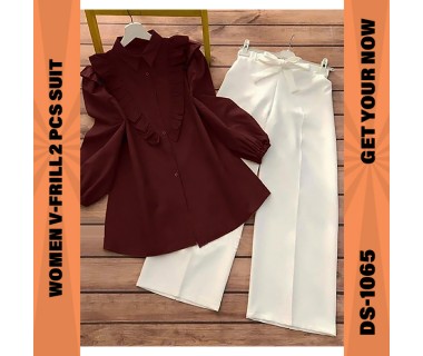 Women V-Frill 2 Pcs Suit DS-1065 Women V-Frill 2 Pcs Suit DS-1065